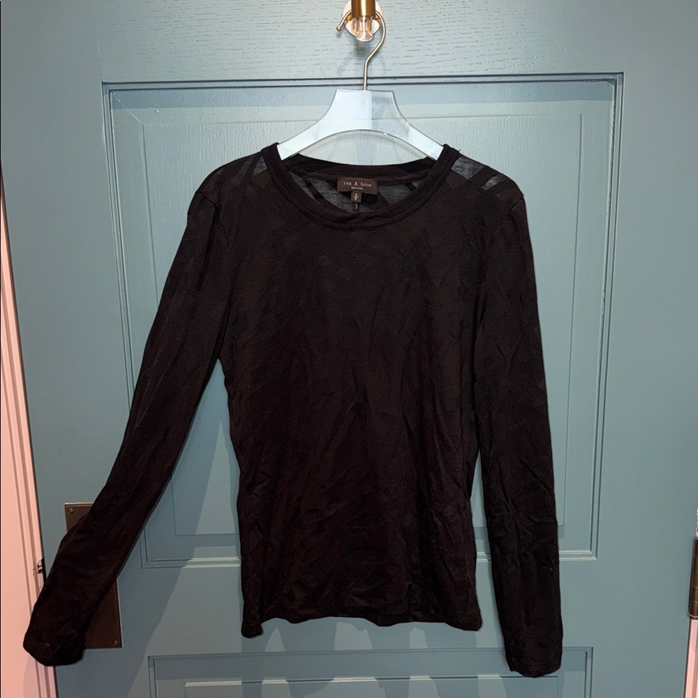 Rag & Bone Black Semi Sheer Long Sleeve Top